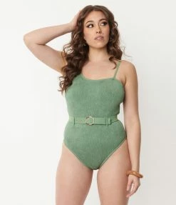 Sunday Brunch Green Belted One Piece Swimsuit