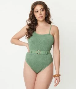Sunday Brunch Green Belted One Piece Swimsuit