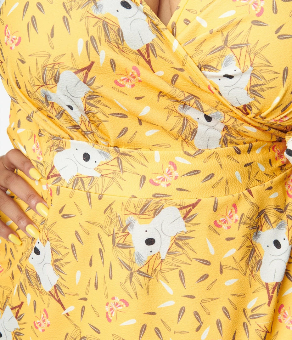 Unique Vintage Plus Size Yellow & Koala Print Lottie Wrap Romper