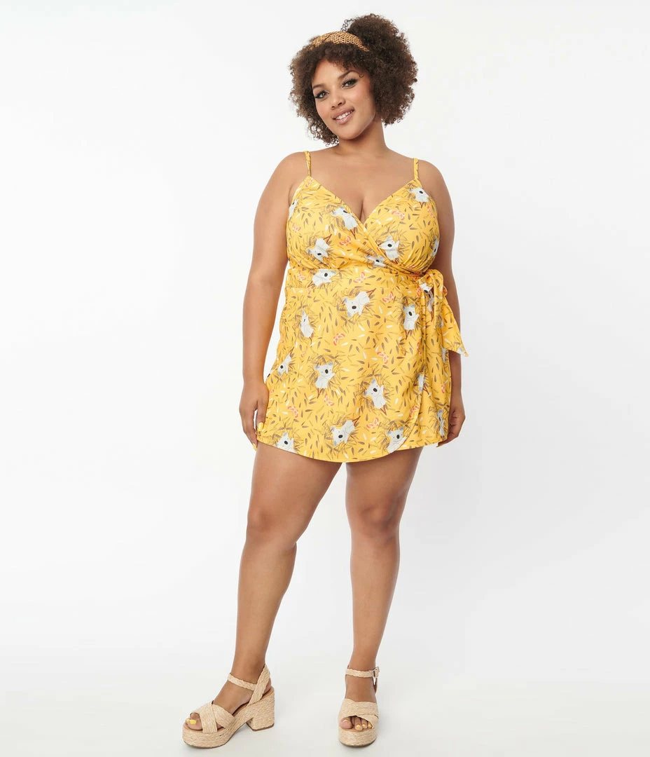 Unique Vintage Plus Size Yellow & Koala Print Lottie Wrap Romper