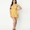 Unique Vintage Yellow & Koala Print Lottie Wrap Romper