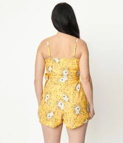 Unique Vintage Yellow & Koala Print Lottie Wrap Romper