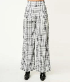 LuxyUSA Grey & Navy Plaid Crop Top & Pant Set Sale