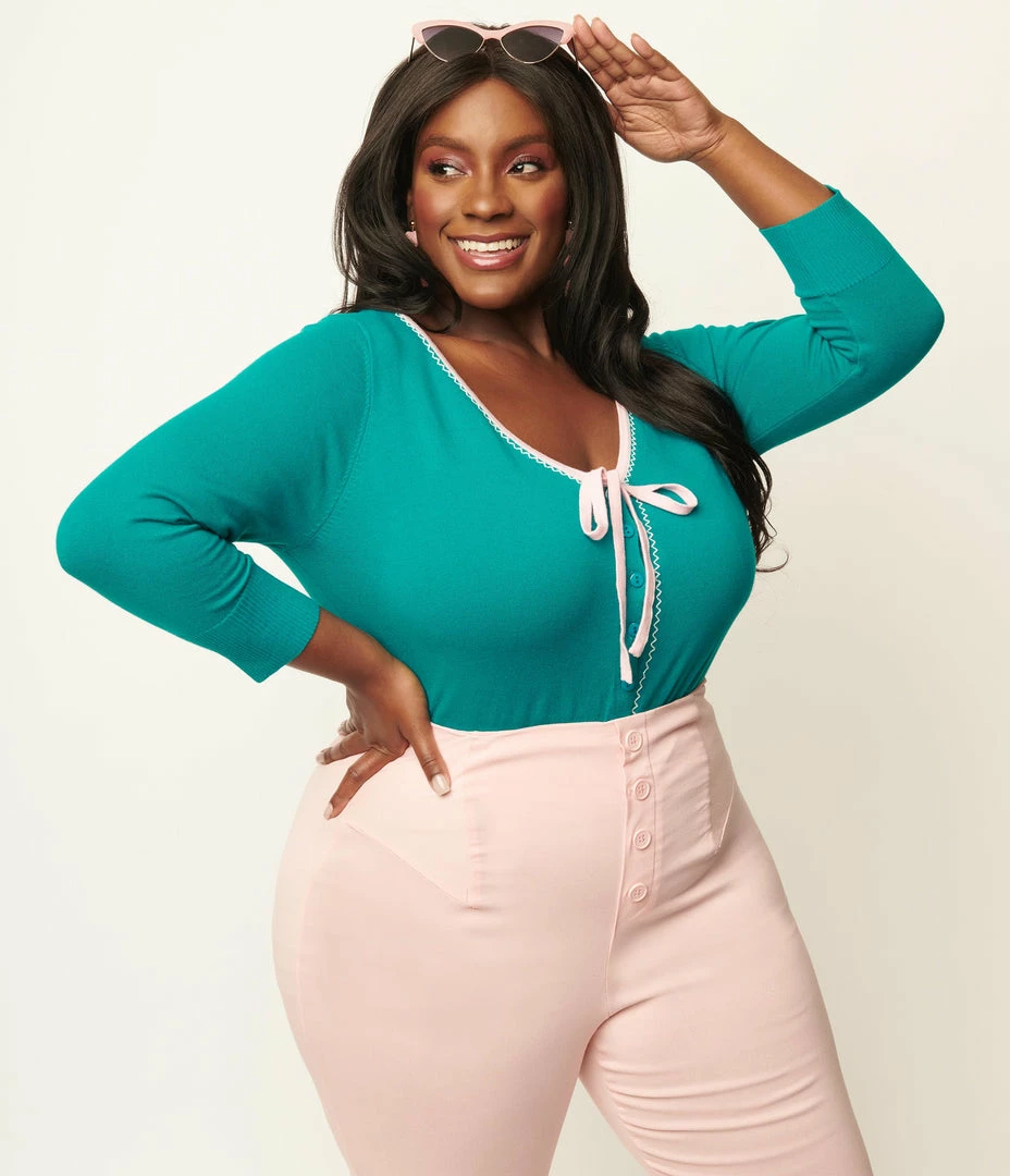 Unique Vintage Plus Size Turquoise Dandy Cardigan