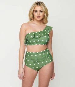 Marina West Green & White Polka Dot Two Piece Swim Set Swimwear