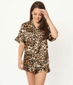 Hope Horizon Leopard Print Satin Pajama Set Lingerie & Shapewear