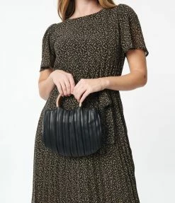 Melie Bianco Black Pleated Leatherette Handbag