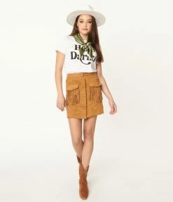 Best & Best Camel Suede Fringe Pocket Mini Skirt