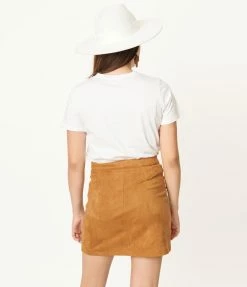 Best & Best Camel Suede Fringe Pocket Mini Skirt