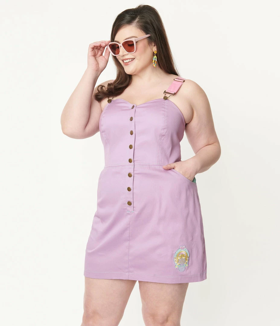 Polly Pocket X Unique Vintage Plus Size Purple Embroidered Fitted Pinafore Fan Flair