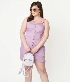 Polly Pocket X Unique Vintage Plus Size Purple Embroidered Fitted Pinafore Fan Flair