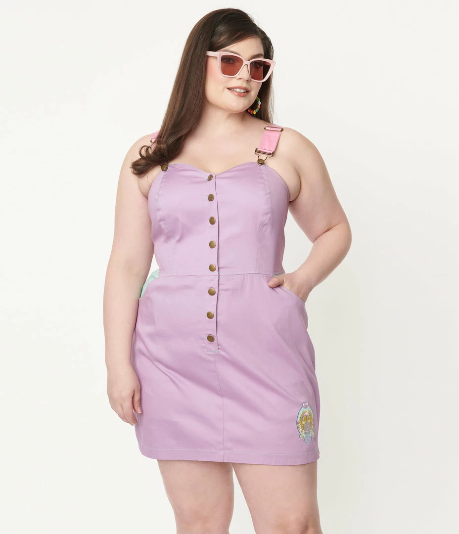 Polly Pocket X Unique Vintage Plus Size Purple Embroidered Fitted Pinafore Fan Flair