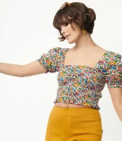 Sale Smak Parlour Rainbow Mushroom Print Crop Top