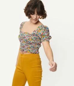 Sale Smak Parlour Rainbow Mushroom Print Crop Top