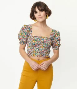 Sale Smak Parlour Rainbow Mushroom Print Crop Top