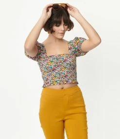 Sale Smak Parlour Rainbow Mushroom Print Crop Top