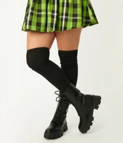 Joia Black Leatherette Combat Boots