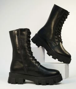 Joia Black Leatherette Combat Boots