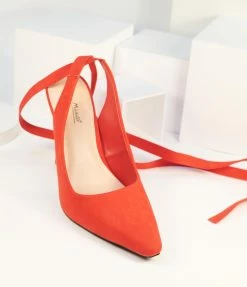 Joia Heels & Wedges Red Suede Ribbon Ankle Tie Heels
