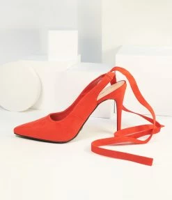 Joia Heels & Wedges Red Suede Ribbon Ankle Tie Heels