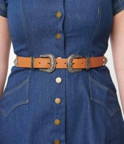 Unique Vintage Brown Double Buckle Belt