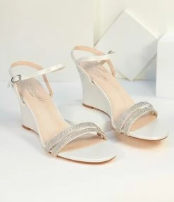 Joia White Shimmer Rhinestone Wedge Sandal