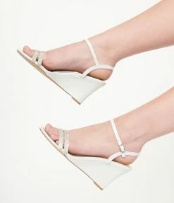 Joia White Shimmer Rhinestone Wedge Sandal