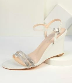 Joia White Shimmer Rhinestone Wedge Sandal