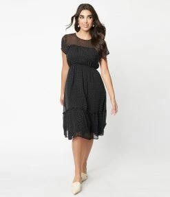 Rokoko Black & Ivory Polka Dot Midi Dress
