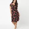 Rokoko Sale Black & Fuchsia Floral Swing Dress