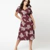 Rokoko Wine & Light Purple Floral Midi Dress Sale