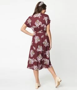 Rokoko Wine & Light Purple Floral Midi Dress Sale