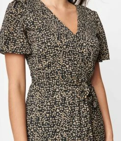 She+Sky Sale Black & Brown Abstract Dots Flare Dress