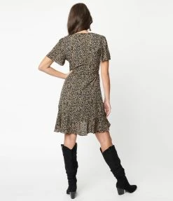 She+Sky Sale Black & Brown Abstract Dots Flare Dress