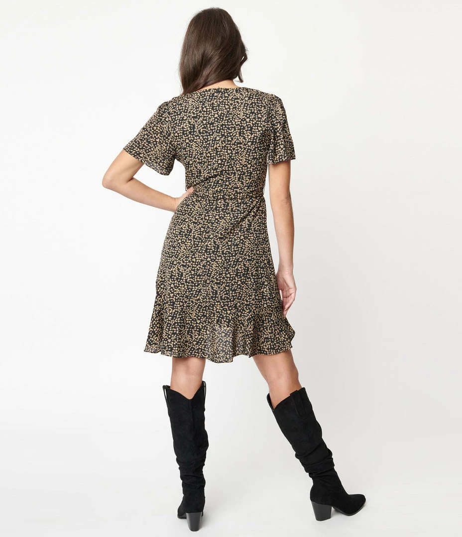 She+Sky Sale Black & Brown Abstract Dots Flare Dress