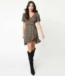 She+Sky Sale Black & Brown Abstract Dots Flare Dress