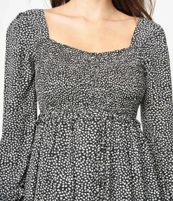 She+Sky Sale Black & White Leaf Print Babydoll Dress