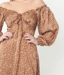 She+Sky Brown & Cream Abstract Spots Fit & Flare Dress