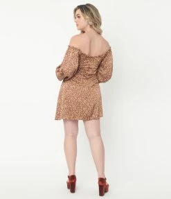 She+Sky Brown & Cream Abstract Spots Fit & Flare Dress