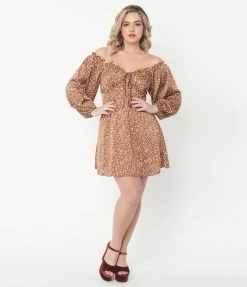 She+Sky Brown & Cream Abstract Spots Fit & Flare Dress