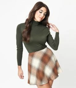 She+Sky Sale Brown & Tan Plaid Mini Skirt