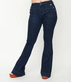 Saints & Hearts Dark Denim Sailor Flare Jeans Sale