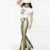 Saints & Hearts Olive Multi Stripe Bell Bottom Jeans