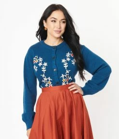 Tulip.B Sale Teal & Ivory Floral Cardigan