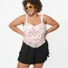 Unique Vintage Plus Size Pink Floral Burnout Crop Top Sale