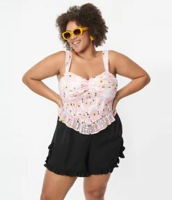 Unique Vintage Plus Size Pink Floral Burnout Crop Top Sale