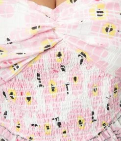 Unique Vintage Plus Size Pink Floral Burnout Crop Top Sale