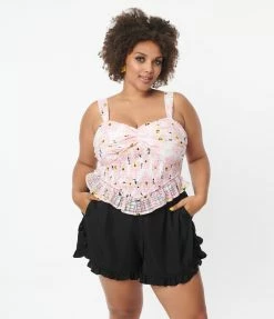 Unique Vintage Plus Size Pink Floral Burnout Crop Top Sale