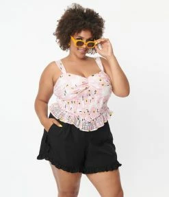 Unique Vintage Plus Size Pink Floral Burnout Crop Top Sale