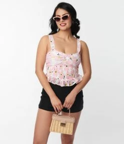 Unique Vintage Pink Floral Burnout Crop Top